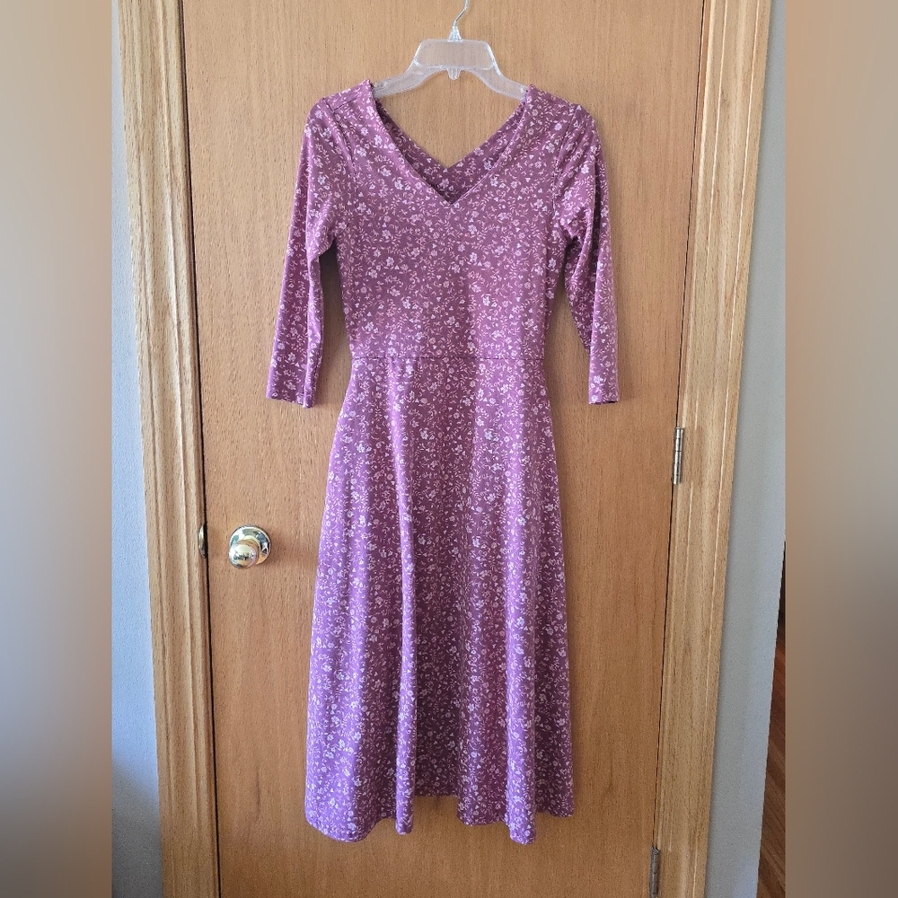 PACT Pink Floral Fit & Flare Dress - Women's Small - 3/4 Sleeves